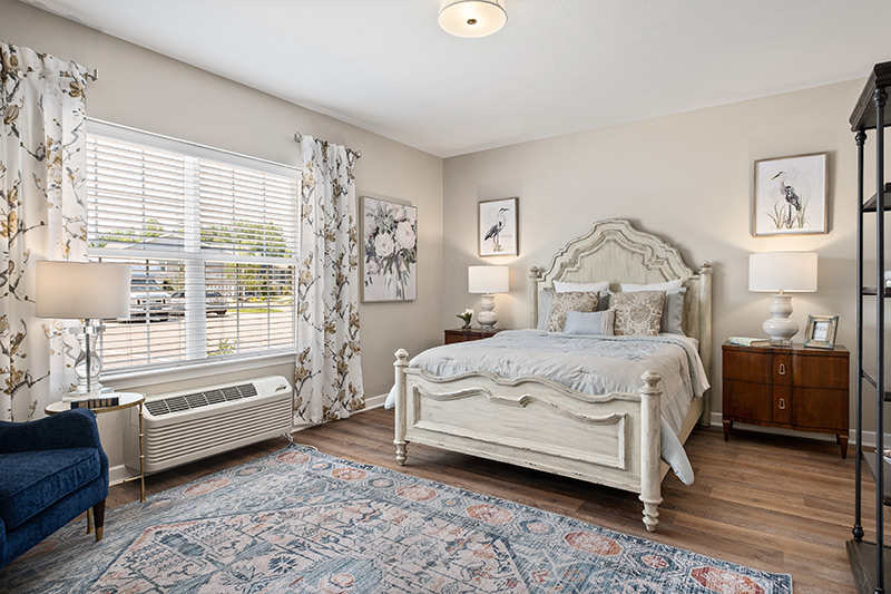 Photo of a furnished independent living apartment at Quincy Place Senior Living
